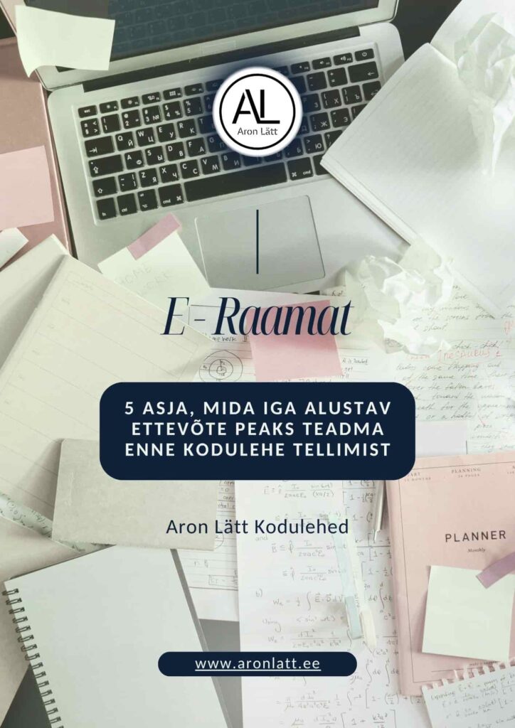 E-Raamat: "5 asja, mida iga alustav ettevõte peaks teadma enne kodulehe tellimist" 1 E-raamatu kaanepilt